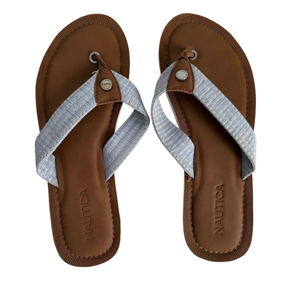 Nautical Pale Blue Thong Sandals Flip Flops Womens Size 8.5 Preppy Beachy